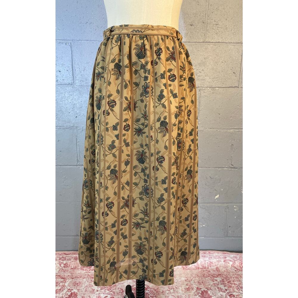 Vintage 1970s Beige Paisley 2 Piece Skirt Blouse Set Bow Tie Neck Midi Med SZ 10 - Picture 8 of 10
